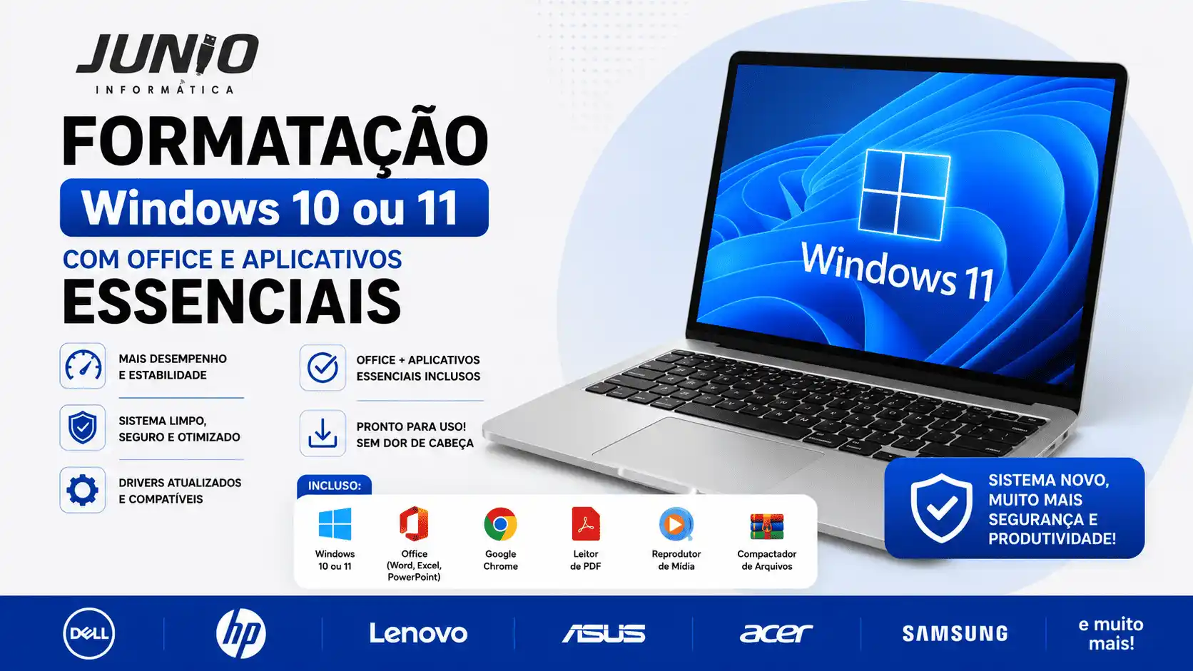 Formatação de computador e notebook realizada pela Junio Informática em Cotia