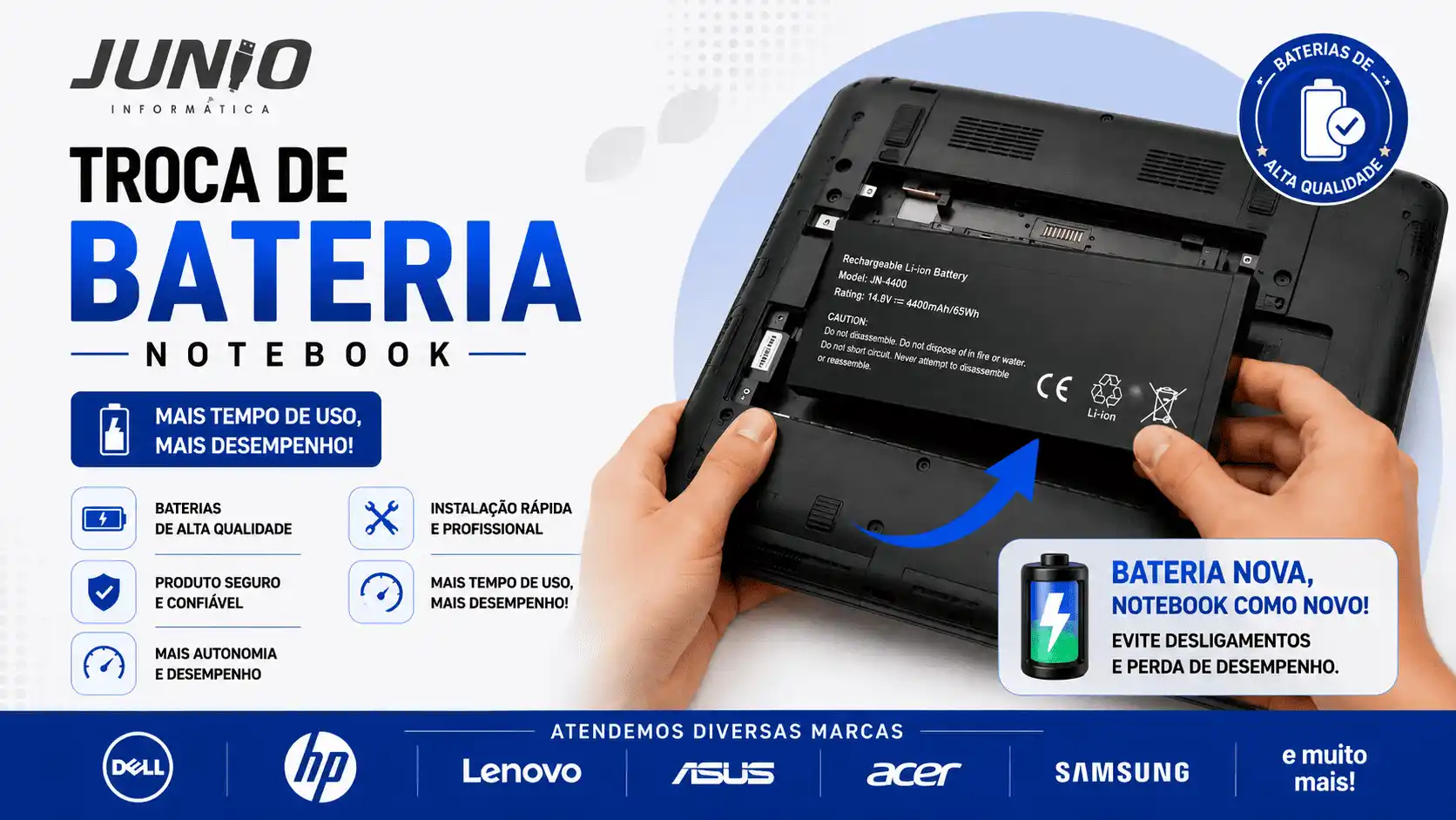 Serviço de troca de bateria de notebook em Cotia